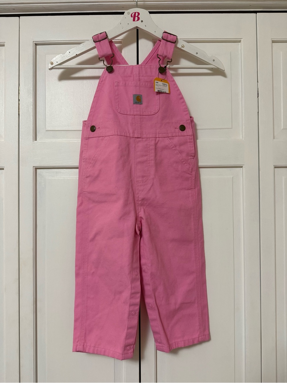 NWT Carhartt Kids Rose Bloom Pink Bib Overalls Loose Fit Canvas Size 24M